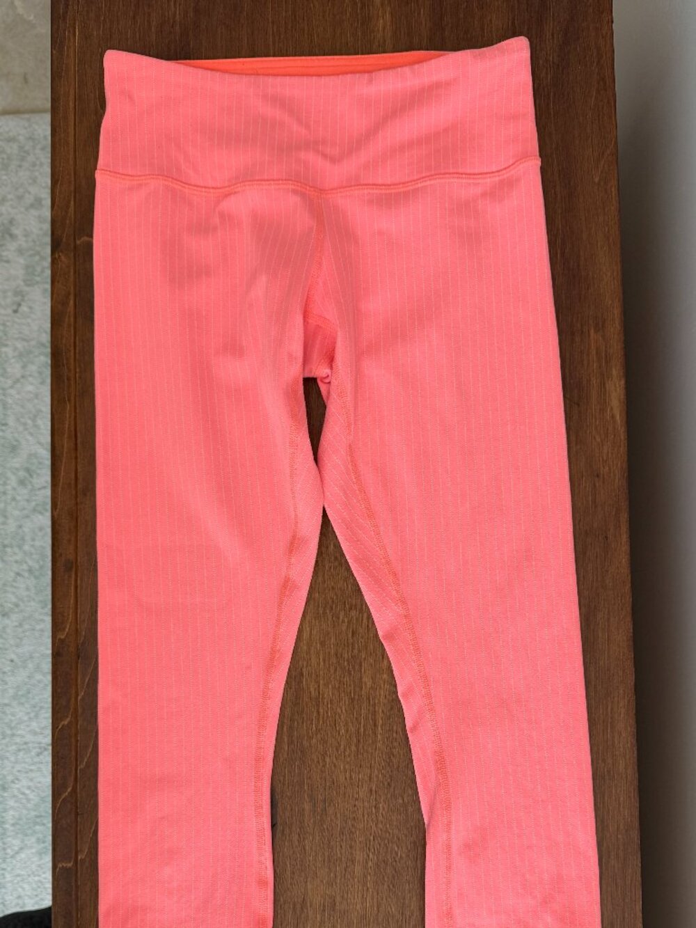 Lululemon Wunder Under Mid Rise Neon Orange Pinstripe Crop 19" Inseam Size 6